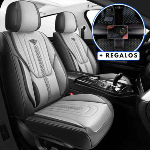 Funda para Asiento de Auto Deluxe en Cuero Legítimo Universal + REGALO: Alfombra Completa