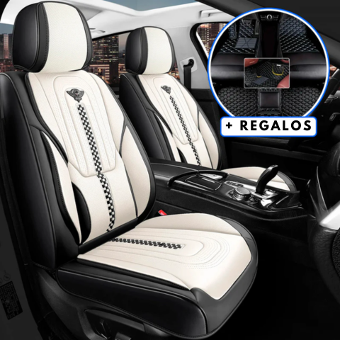 Funda para Asiento de Auto Deluxe en Cuero Legítimo Universal + REGALO: Alfombra Completa