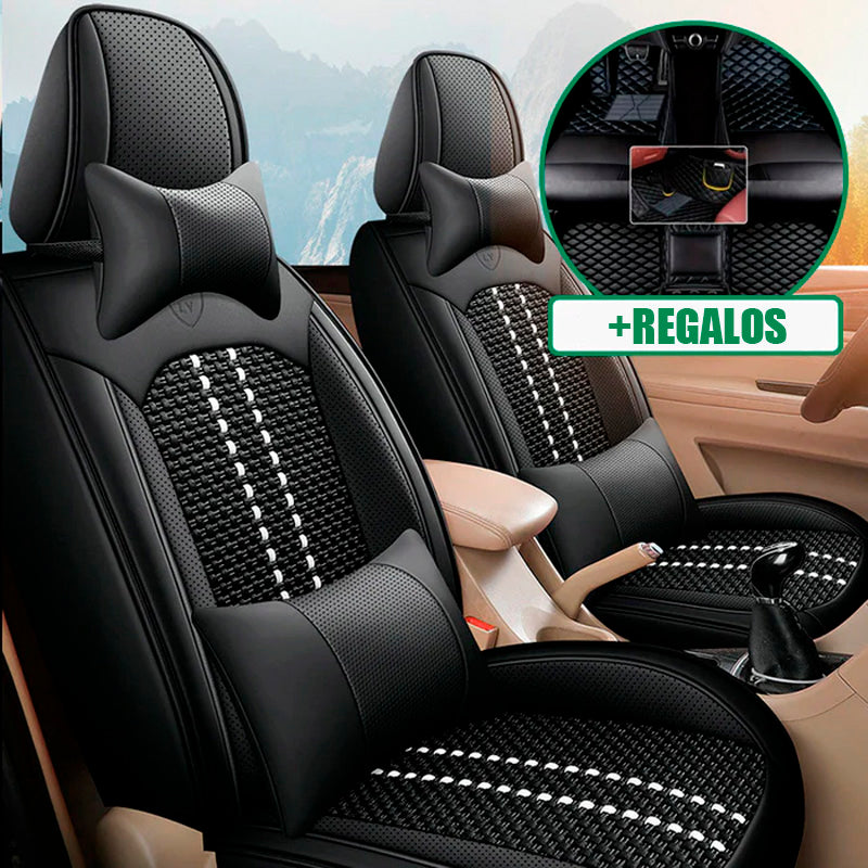 Funda para Asiento de Auto Iron en Cuero Legítimo Universal + REGALO: Alfombra Completa