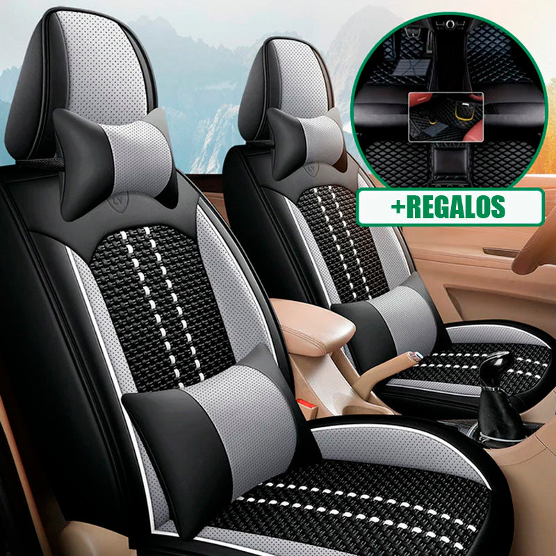 Funda para Asiento de Auto Iron en Cuero Legítimo Universal + REGALO: Alfombra Completa