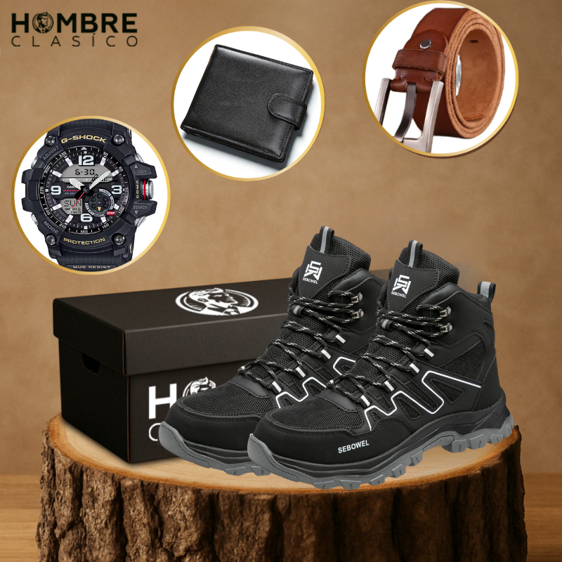 Kit Bota de Hombre Tarnox con Plantilla Ortopédica y Suela Antideslizante +REGALOS: Reloj, Cinturón y Billetera