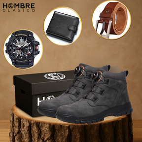 Kit Bota de Hombre Darkan con Plantilla Ortopédica y Suela Antideslizante +REGALO: Reloj, Cinturón y Billetera