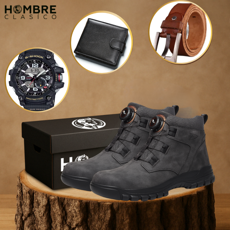 Kit Bota de Hombre Darkan con Plantilla Ortopédica y Suela Antideslizante +REGALO: Reloj, Cinturón y Billetera