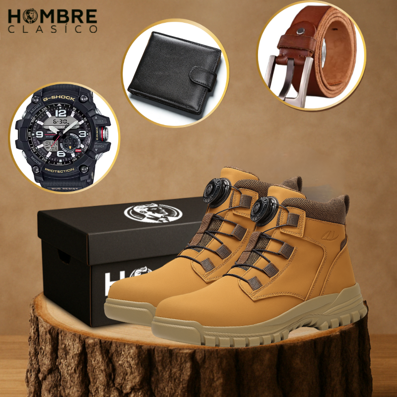 Kit Bota de Hombre Darkan con Plantilla Ortopédica y Suela Antideslizante +REGALO: Reloj, Cinturón y Billetera