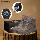 Kit Bota de Hombre Granox en Cuero Legítimo con Suela Antideslizante REGALO: Reloj y Cinturón Táctico