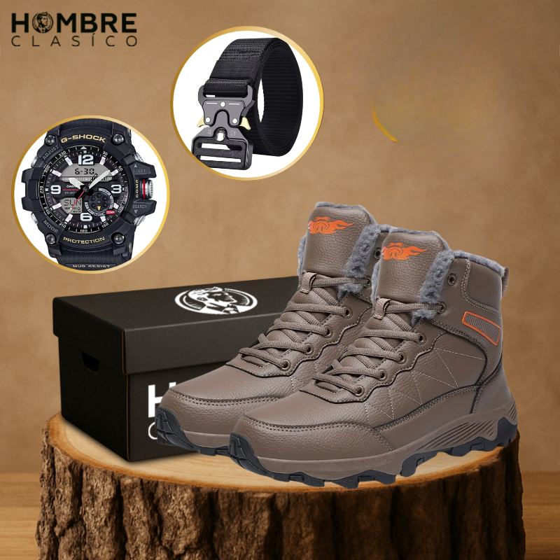Kit Bota de Hombre Granox en Cuero Legítimo con Suela Antideslizante REGALO: Reloj y Cinturón Táctico