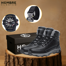 Kit Bota de Hombre Granox en Cuero Legítimo con Suela Antideslizante REGALO: Reloj y Cinturón Táctico