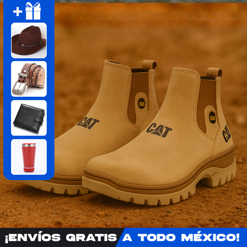 Kit Bota para Hombre Adventure de Piel Genuina con Plantilla Ortopédica +4 REGALOS: Sombrero, Cinturón, Cartera y Vaso Térmico