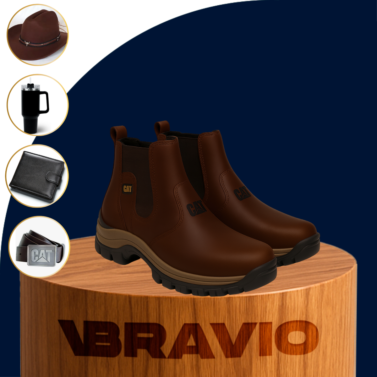 Kit Bota de Hombre Adventure en Cuero Legítimo con Plantilla Ortopédica +4 REGALOS: Sombrero, Cinturón, Billetera y Vaso Térmico