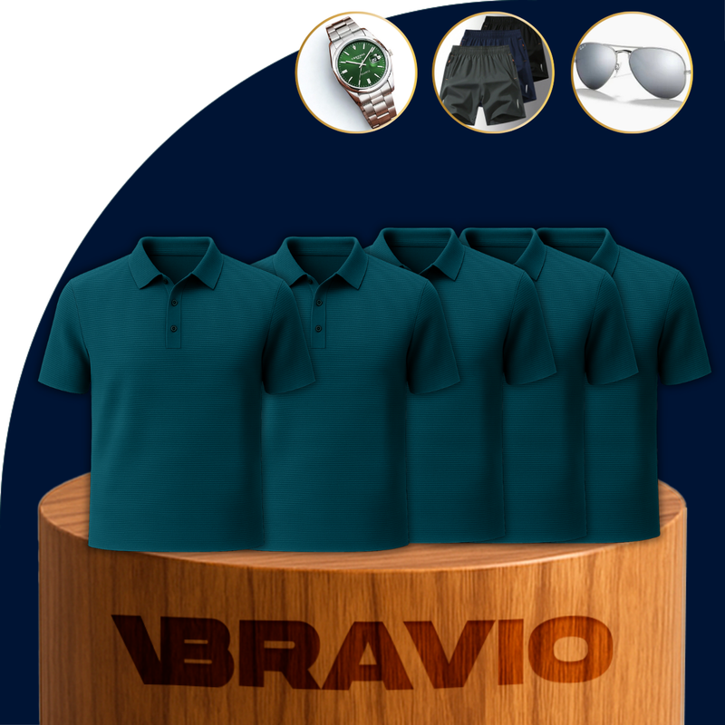 [Paga 3, Lleva 5] Kit de Camisas Polo de Seda Hielo + REGALOS: 3 Bermudas, Gafas de Sol y Reloj