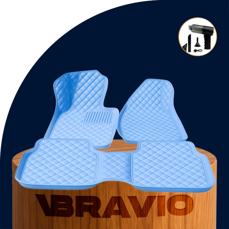 Juego de 5 Alfombras Automotrices Racer en Cuero Legítimo (¡Calidad y Confort!) +REGALO: Mini Aspiradora