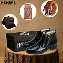 Kit Bota de Hombre Bravik en Cuero Legítimo con Plantilla Ortopédica +REGALOS: Gorra, Cinturón y Funda con Cuchillo