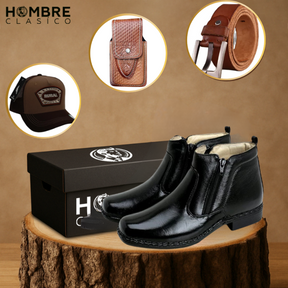 Kit Bota de Hombre Bravik en Cuero Legítimo con Plantilla Ortopédica +REGALOS: Gorra, Cinturón y Funda con Cuchillo