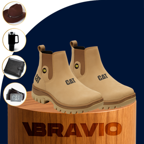 Kit Bota de Hombre Adventure en Cuero Legítimo con Plantilla Ortopédica +4 REGALOS: Sombrero, Cinturón, Billetera y Vaso Térmico