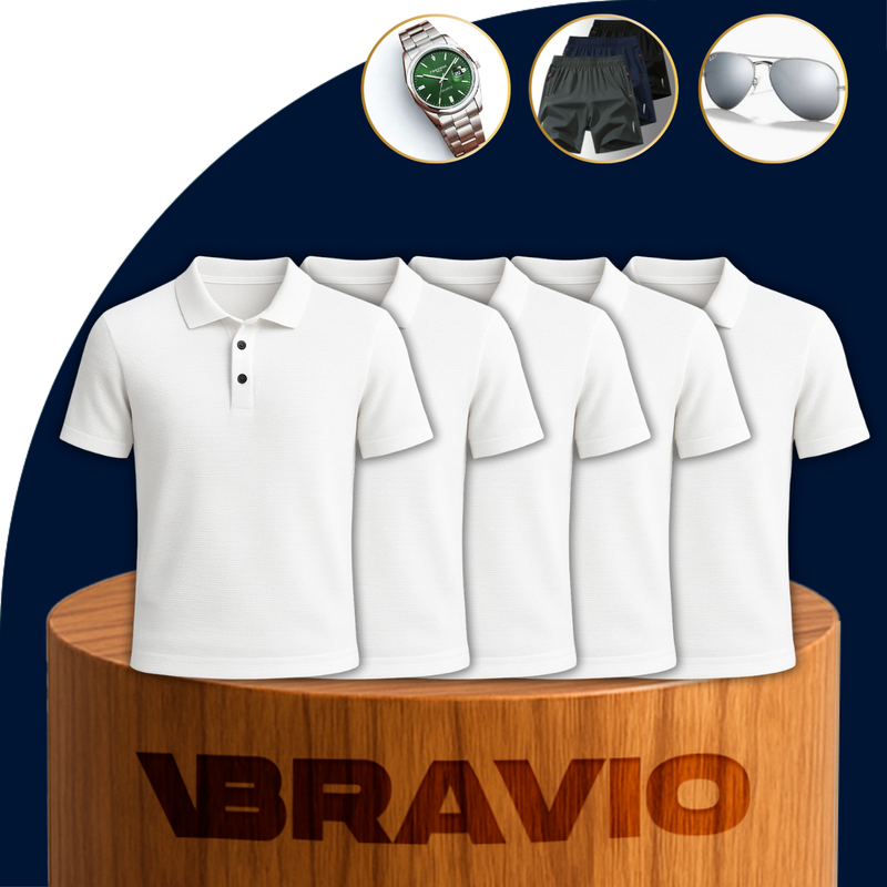 [Paga 3, Lleva 5] Kit de Camisas Polo de Seda Hielo + REGALOS: 3 Bermudas, Gafas de Sol y Reloj