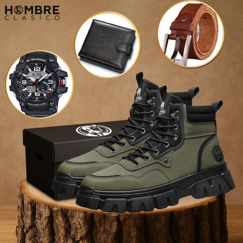 Kit Bota de Hombre Farkon con Plantilla Ortopédica y Suela Antideslizante +REGALOS: Reloj, Cinturón y Billetera
