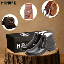 Kit Bota de Hombre Bravik en Cuero Legítimo con Plantilla Ortopédica +REGALOS: Gorra, Cinturón y Funda con Cuchillo