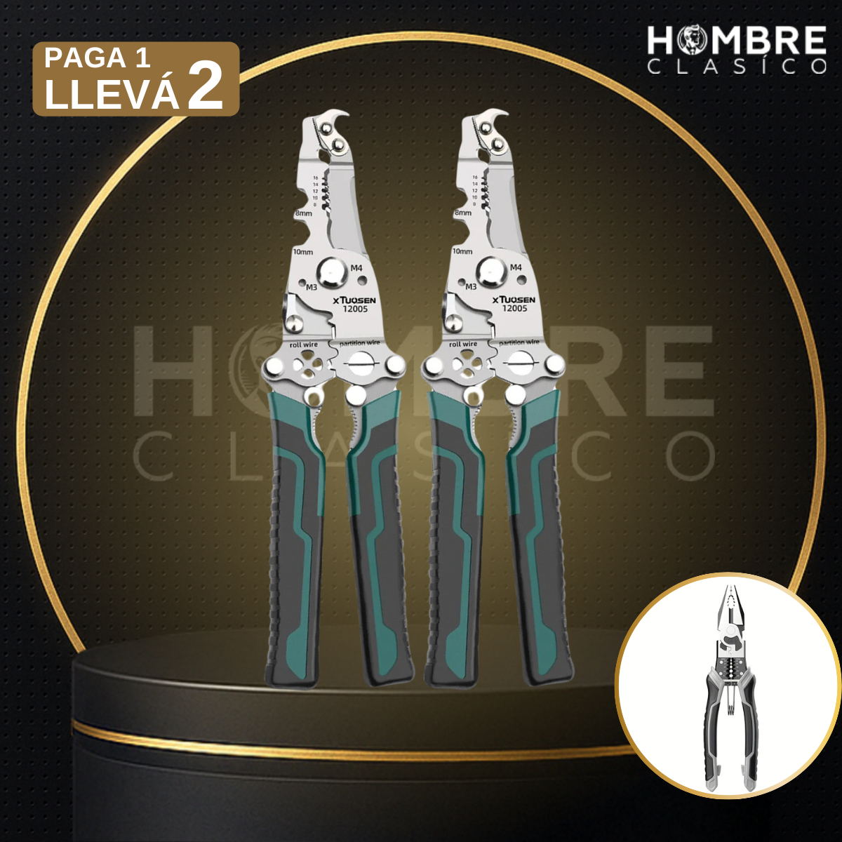 [Llevá 2 Pagá 1] Alicate Multifuncional Plegable de Acero Inoxidable con Mango Engomado +REGALO: Alicate para Corte de Cables