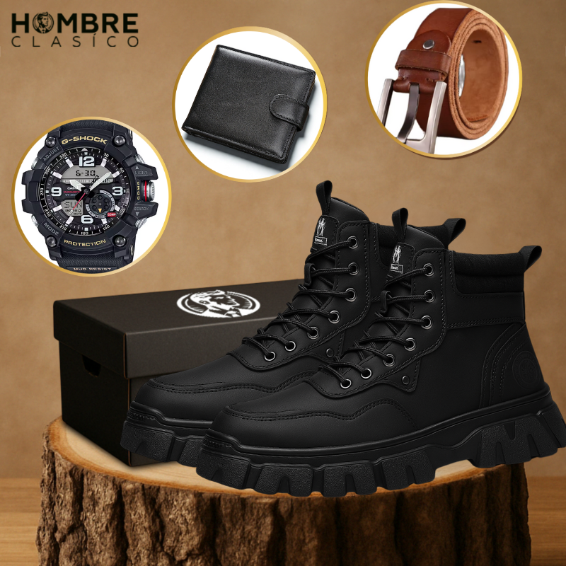 Kit Bota de Hombre Farkon con Plantilla Ortopédica y Suela Antideslizante +REGALOS: Reloj, Cinturón y Billetera