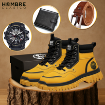 Kit Bota de Hombre Farkon con Plantilla Ortopédica y Suela Antideslizante +REGALOS: Reloj, Cinturón y Billetera