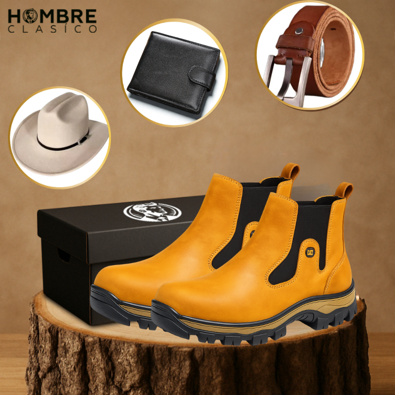 Kit Bota de Hombre Adventure en Cuero Legítimo con Plantilla Ortopédica +REGALOS: Sombrero, Cinturón y Billetera