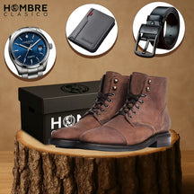 Kit Bota Alvarón de Cuero Auténtico con Suela Antideslizante +3 REGALOS: Cinturón, Reloj y Billetera de Cuero.