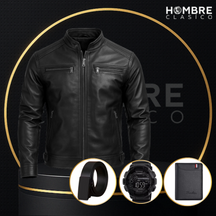 Chaqueta de Hombre de Cuero Legítimo Cóndor +3 REGALOS: Cinturón, Reloj y Billetera