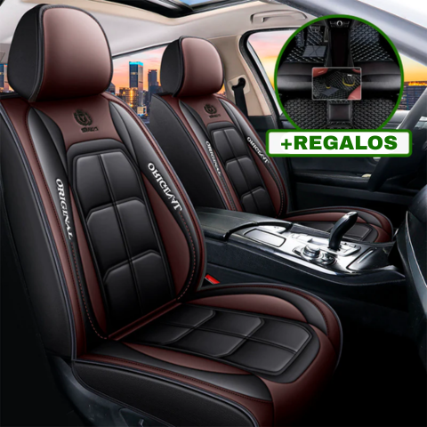 Funda para Asiento de Auto Nuke de Cuero Legítimo Universal +REGALO: Alfombra Completa