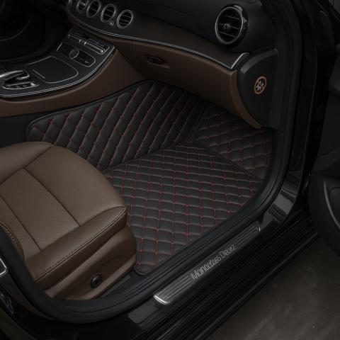 Conjunto de 5 Alfombras Automotrices Racer en Cuero Legítimo (¡Calidad y Confort!) +REGALOS: Mini Aspiradora