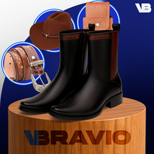 Kit Bota de Hombre Mustang en Cuero Legítimo con Plantilla Ortopédica +REGALOS: Gorra, Cinturón y Funda