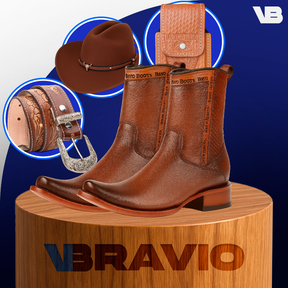 Kit Bota de Hombre Mustang en Cuero Legítimo con Plantilla Ortopédica +REGALOS: Gorra, Cinturón y Funda