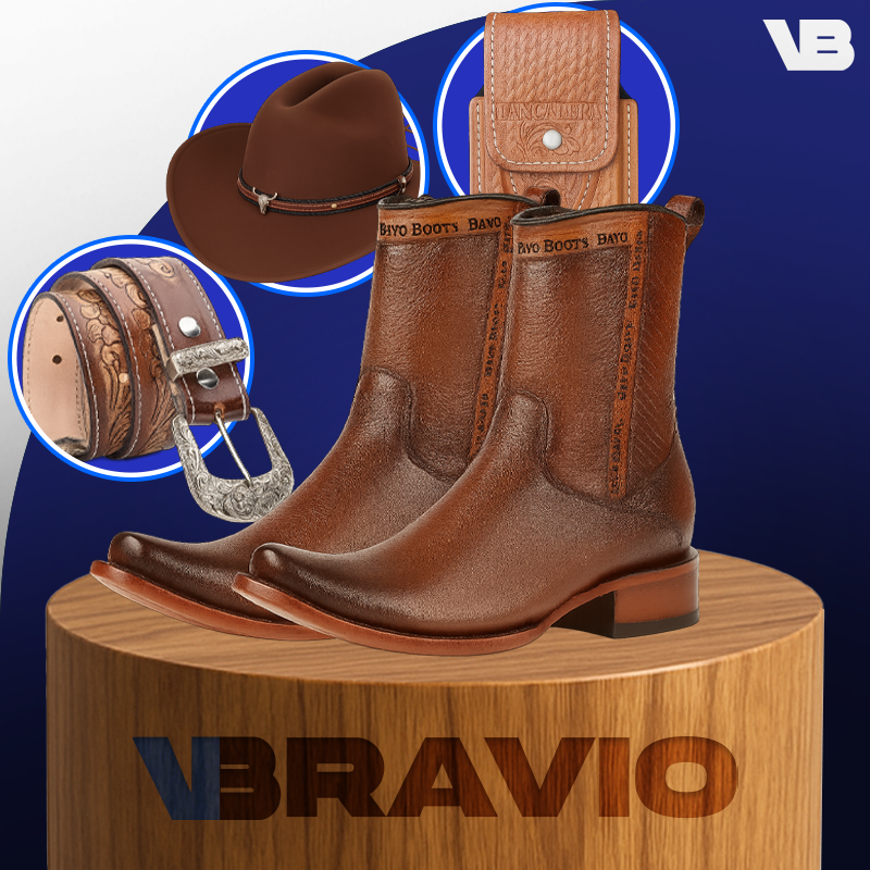 Kit Bota de Hombre Mustang en Cuero Legítimo con Plantilla Ortopédica +REGALOS: Gorra, Cinturón y Funda