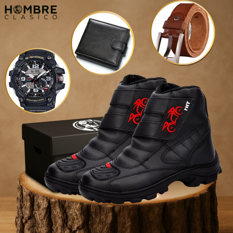 Kit Bota de Hombre Ravtor en Cuero Legítimo con Plantilla Ortopédica +REGALOS: Reloj, Cinturón y Billetera