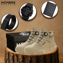 Kit Bota Warrior de Cuero Legítimo (¡Robusta y con estilo!) +REGALOS: Cinturón, Reloj y Billetera