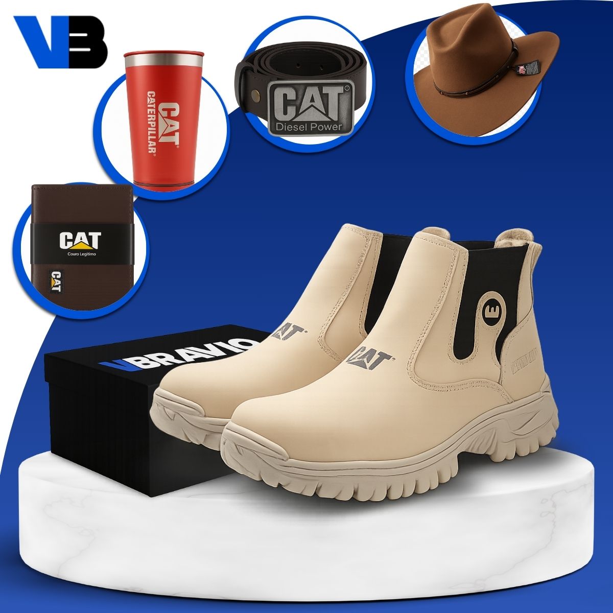 Kit Bota de Hombre Adventure en Cuero Legítimo con Plantilla Ortopédica +4 REGALOS: Sombrero, Cinturón, Billetera y Vaso Térmico